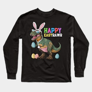 Happy Eastrawr T Rex Easter Bunny Dinosaur Eggs Boys Kids Long Sleeve T-Shirt